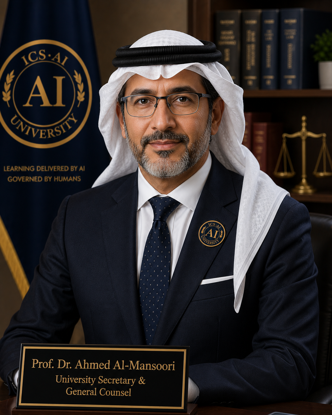 Official portrait of Prof. Dr. Ahmed Al-Mansoori, University Secretary & General Counsel of ICS AI University