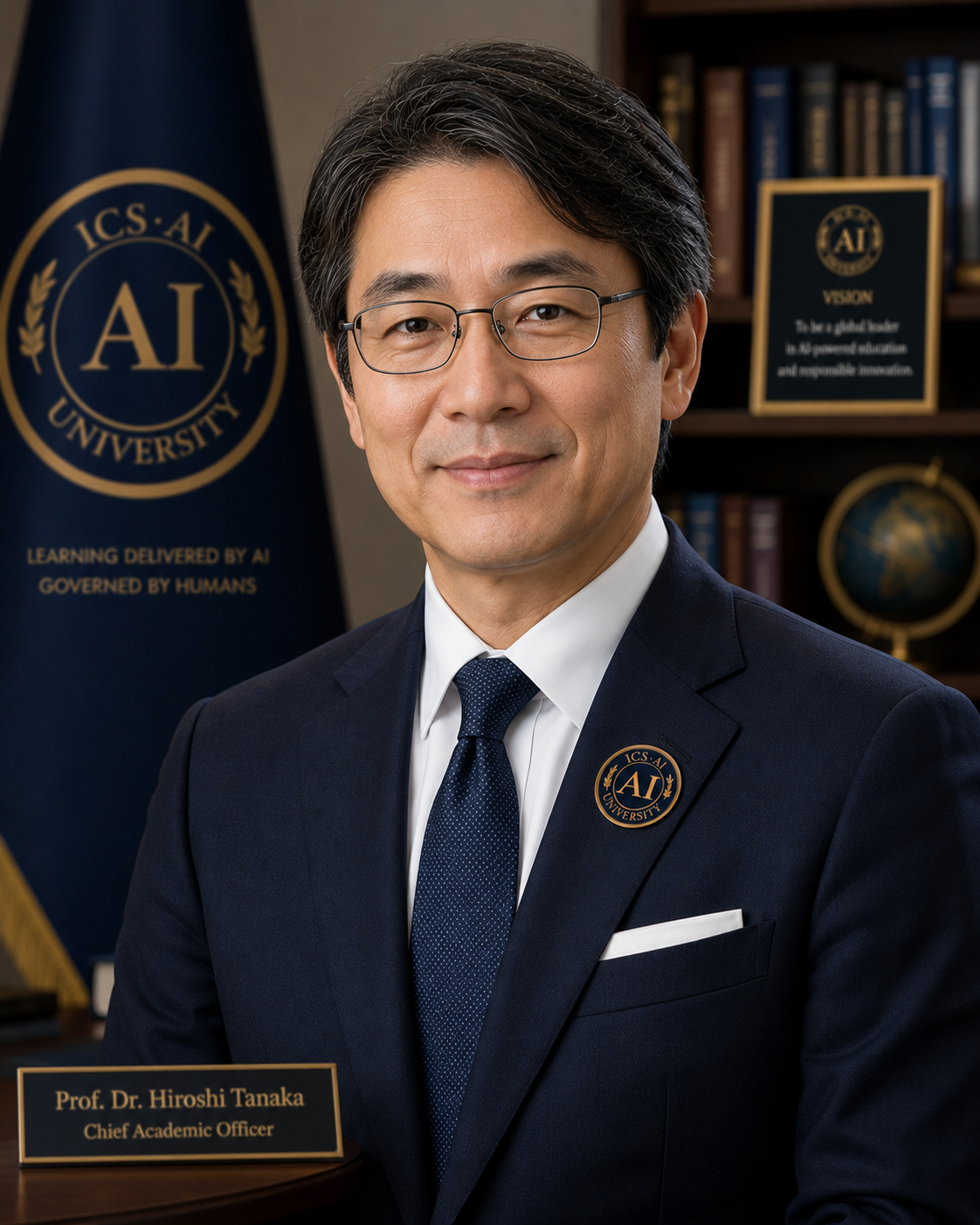 Official portrait of Prof. Dr. Hiroshi Tanaka, Chief Academic Officer of ICS AI University