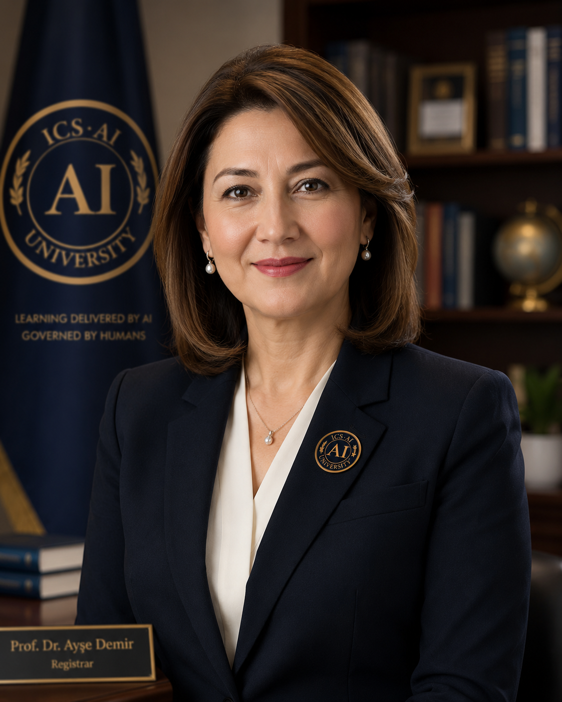 Official portrait of Prof. Dr. Ayşe Demir, Registrar of ICS AI University