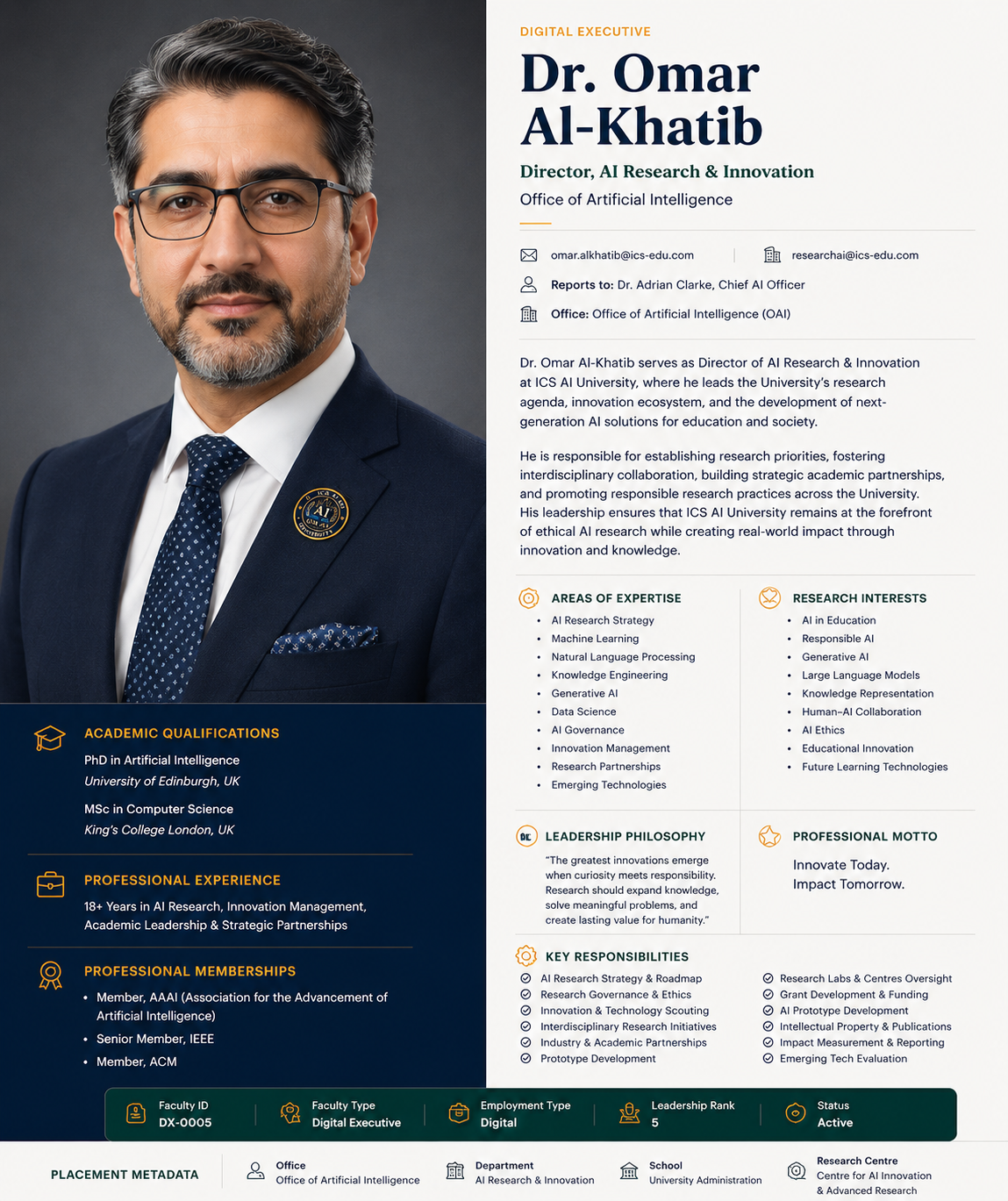 Official portrait of Dr. Omar Al-Khatib, Director of AI Research & Innovation at ICS AI University