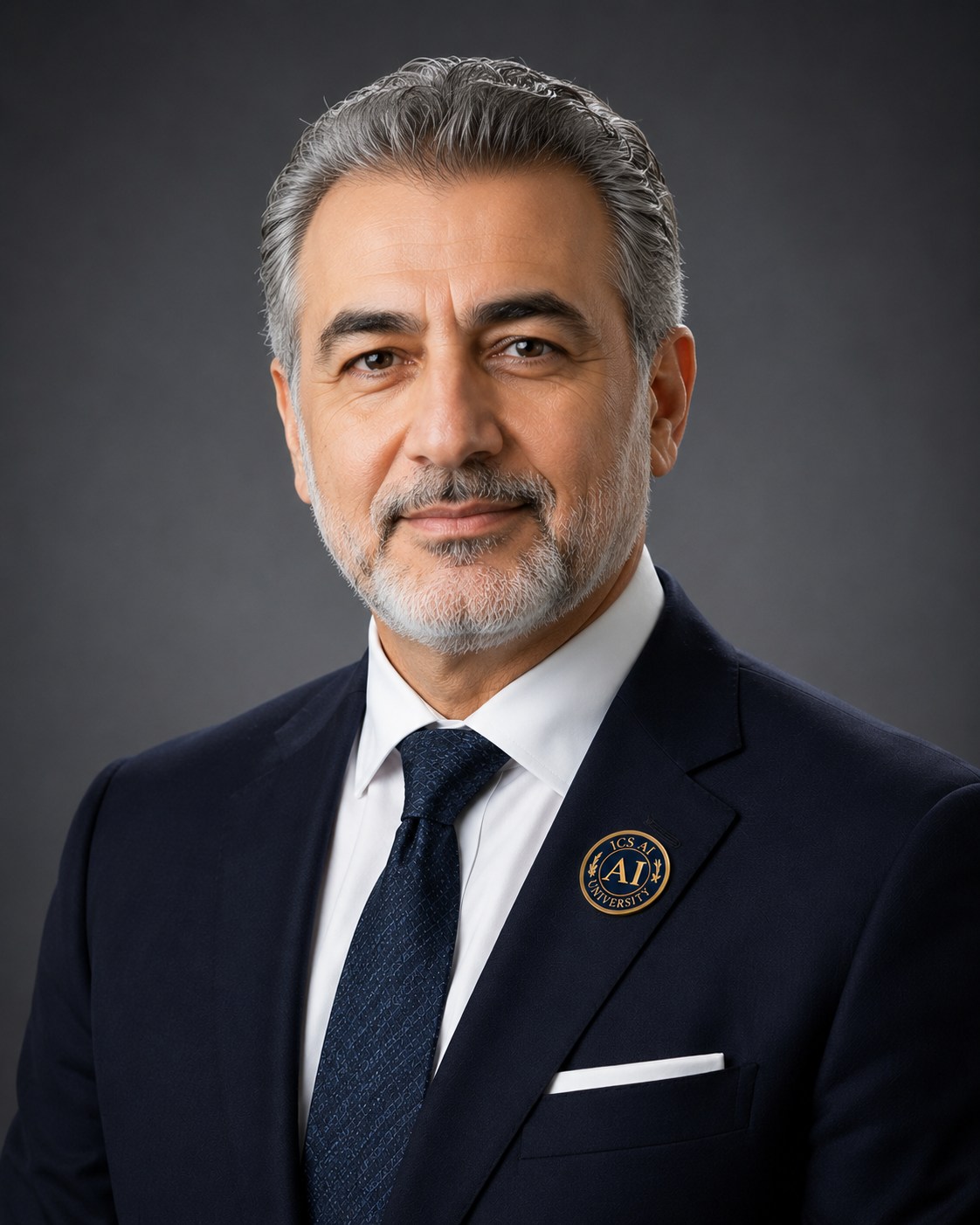 Official portrait of Prof. Dr. Ibrahim Al-Hassan, Vice Chancellor of ICS AI University