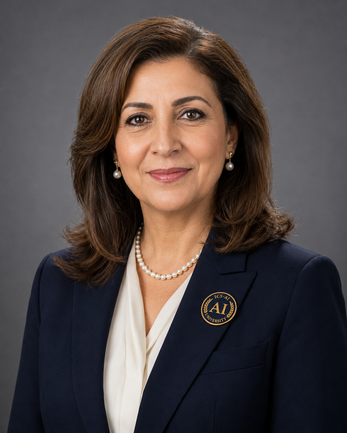 Official portrait of Prof. Dr. Amina Hassan, Dean of the School of Health Sciences at ICS AI University