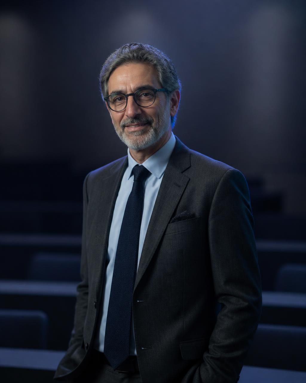 The ICS AI University Digital Professor welcoming visitors from a university lecture hall